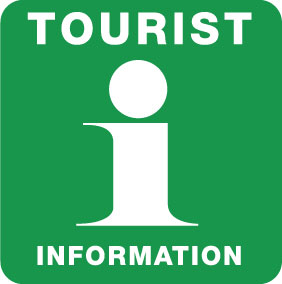 Grön skylt med info om turistbyrå