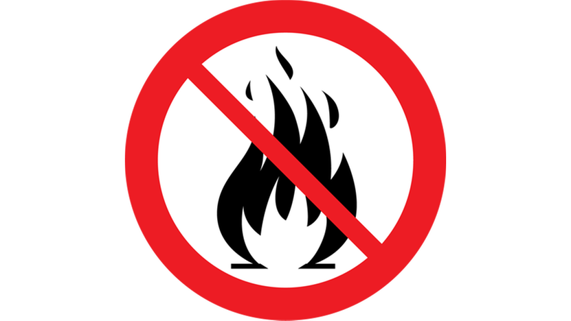 Symbol: eldsflamma som är överkryssad